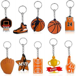 TIANYI-Porte Cl&eacute;s Basket, PVC Sport Porte Cl&eacute;s, 10 PCS Porte-Cl&eacute;s Cr&eacute;atifsMini Basketball Porte Cl&eacute; pour Fans de Sport Enfant Porte Cl&eacute;s, Voitures, Sacs &agrave; Main, Sacs &agrave; Dos - Neuf