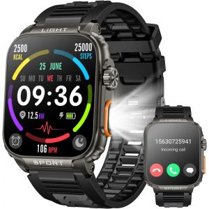 Montre Connect&eacute;e Homme avec Appel Bluetooth: 1.91" Militaire Smartwatch avec Lampe de Poche LED Montre Fitness homme 100 Modes Sportifs Moniteur de Sommeil Podometre Montre Homme pour Android et iOS - Neuf