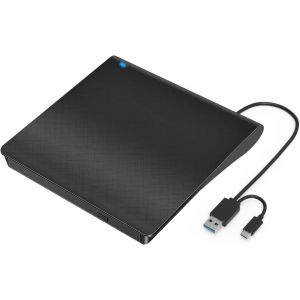 Lecteur CD Externe,Graveur DVD CD Externe USB 3.0 et Type-C Enregistreur Portable ROM/RW,Lecteur de DVD-ROM DVD-R CD-ROM VCD CD-RW pour Windows 7/8/10/ Vista/XP/Mac OS 8.6,Laptop,Desktops - Neuf