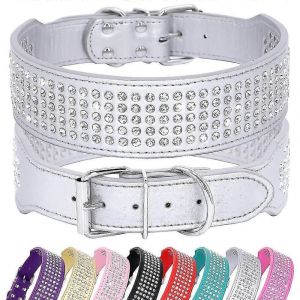 Collier Tendance En Cuir Pu Avec Strass Pour Grands Chiens, Largeur 5 Cm - Neuf
