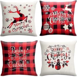 Housses De Coussins De No&euml;l,Taie D'oreiller De No&euml;l,4pcs Housses De Coussins De No&euml;l,Housses De Coussin De No&euml;l 18x18in Avec Fermeture &Eacute;clair Cach&eacute;e,Jet&eacute; De No&euml;l Pillo - Neuf
