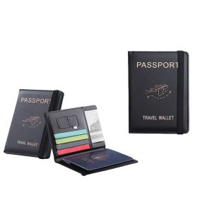 Porte-passeport avec protection RFID, emplacements pour cartes et compartiment pour billets - Noir - Neuf