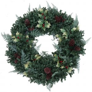 Couronne artificielle HWC-O98, couronne de porte, couronne de table, d&eacute;coration artificielle &Oslash; 60 cmverte avec des baies rouges - Neuf