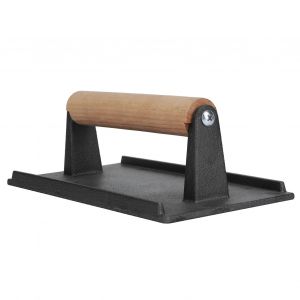 HJLIAN Presse a griller en fonte, presse a steak, presse a bacon, presse a barbecue avec manche en bois - Neuf