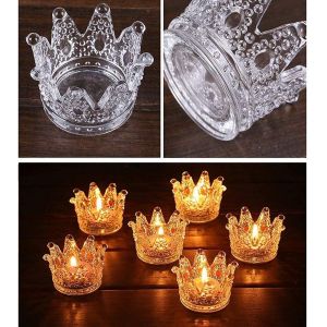 Lot de 6 bougeoirs votives en verre transparent couronne de thé à la lumière des bougies - Neuf