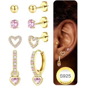 Kal-Boucles D'oreilles Femme Argent 925 Plaqué Or 14k Créoles Argent Boucles D'oreilles Piercing Oreille Helix Cartilage Petites Boucles D'oreilles Femme Or Pour Piercings Multiples - Neuf