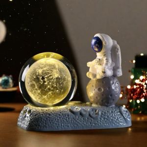 BNHGC-Boule de cristal 3D avec motif spatial, lumière de nuit pour enfants avec base astronaute, lampe LED fantaisie galactique avec système solaire, décoration moderne pour chambre à coucher - Neuf