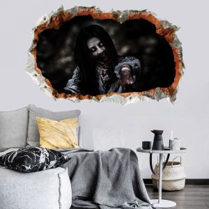 autocollant mural 3D Halloween, motif femme fantôme, décoration murale amovible et effrayante pour chambre à coucher, autocollants pour fenêtres en verre - Neuf