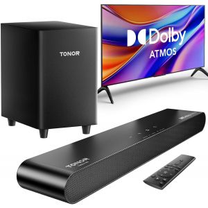 Barre De Son Pour Smart Tv Avec Dolby Atmos, Barre De Son 2.1 Avec Basses Profondes Pour Téléviseurs/Pc/Téléphones, Bluetooth 5.3, Technologie Dsp, 3 Modes, Système Audio Pour Home Cinéma - Neuf
