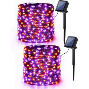 TRAHOO-[Lot de 2] D&eacute;coration Halloween Guirlande Solaire Orange Violet, 14M 120 LED Guirlande Lumineuse Ext&eacute;rieur &Eacute;tanche 8 Modes Fil Cuivre Lumi&egrave;res pour Automne Jardin Terrasse Action de Gr&acirc;ces - Neuf