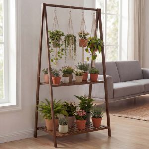 &Eacute;tag&egrave;re &Agrave; Plantes En Bambou Hwc-Q32, &Eacute;tag&egrave;re En Escalier Pour Fleurs Et Plantes, &Eacute;tag&egrave;re De Salle De Bain, Tige Avec 2 Tablettes 130 X 70 X 44 CmMarron - Neuf