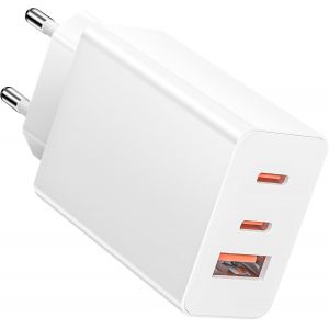 Chargeur Usb C 65 W Rapide Multiple Gan Alimentation 3 Ports Chargeur Usb C Pd 3.0 Compatible Iphone 15 14 13/Plus/Pro/Pro Max, Macbook Pro/Air, Ipad Pro/Air, Galaxy Series, Etc. - Neuf