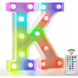Lettres Lumineuses Color&eacute;es, Lettres Lumineuses Led &Agrave; Paillettes,18 Couleurs Changeantes,Cadeau Pour Filles Et Femmes,D&eacute;corations De F&ecirc;te D'anniversaire, De No&euml;l, De D&eacute;coration Murale De Table,K - Neuf