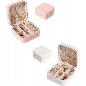 Lot De 2 Mini Bo&icirc;tes &Agrave; Bijoux, Bo&icirc;tes De Rangement Pour La Maison, Les Voyages, Bagues, Boucles D'oreilles, Colliers, Bracelets, Cadeaux Pour M&egrave;re, Fille, Fille (Blanc, Rose) - Neuf