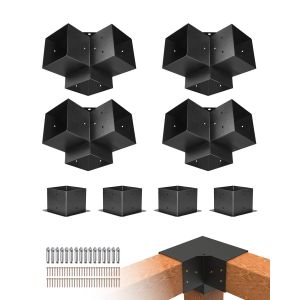 Ulteronixshop-Kit Supports De Pergola, Lot De 8, Support De Poteau Bois 142x142 Mm, 4 Supports D'angle 3 Voies, 4 Bases De Poteaux, Acier Au Carbone, Pour Poutres Bois Standard, Banquet De F&ecirc;te En Pl - Neuf