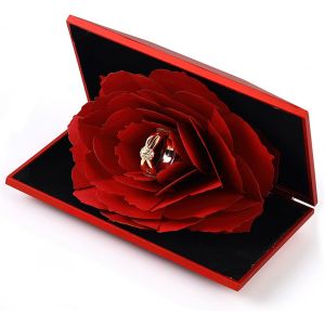 3d Rose Bague Boîte,3d Rose Anneau Boîte,Fiançailles Rose Ringbox,Ecrin Baguemariage,Étui À Bagues Convient Pourmariage,Confession,Anniversaire Demariage,Saint Valentin(Rouge) - Neuf
