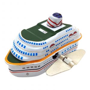 Statuette de bateau de croisière nostalgique à remonter, jouet en fer blanc, idéal pour la décoration de bureau et les cadeaux de vacances - Neuf