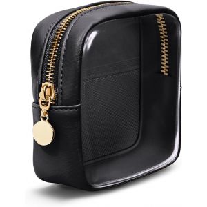 Noir Clair Trousse De Maquillage Pour Sac &Agrave; Main, Mignon Mini Sac Cosm&eacute;tiques Pour Femmes Avec Fermeture &Agrave; Glissi&egrave;re Poches, De Voyage D'articles De Toilette Essentials, &Eacute;cologiques Et Vegan En Cuir Organisateur De Sacs - Neuf
