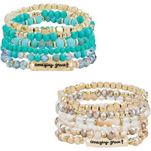 Kal-12pcs 12 Styles Bracelet Empilable Avec Versets D'amiti&eacute; Bracelets De Perles Inspirants Et Courageux Bracelets Extensibles Multicouches Bracelets De Message Religieux Bracelet Pour Femme - Neuf