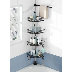 MEVRONISSHOP-tag&egrave;re de Douche sans Coin de per&ccedil;age, &Eacute;tag&egrave;re de Douche t&eacute;lescopique d'Angle avec 4 paniers,&Eacute;tag&egrave;re de Salle de Bain t&eacute;lescopique r&eacute;glable Hauteur pour Douche Domestique de 60cm-305cm,N - Neuf