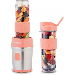 Mini Blender / Smoothie / Mixeur Smoo10 U2013 570Ml, 300W, 4 Lames Inox, Sans Bpa, 2 Bouteilles Portables Avec Couvercles De Voyage, P&ecirc;che Pastel - Neuf
