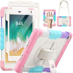 Coque pour iPad 6/5&egrave;me G&eacute;n&eacute;ration 2018/2017, iPad Air 2, &Eacute;tui pour iPad Pro 9.7,Protection Antichoc Complet avec Support Pivotant &agrave; 360&deg;,Coque iPad 6&egrave;me G&eacute;n&eacute;ration, Camo Rose - Neuf