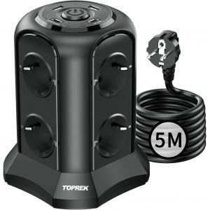 Multiprise avec Interrupteur, 8 Prises Multiprise Electrique avec 2 USB-A & 2 USB-C(USB C1 20W PD3.0 Charge Rapide), 4000W/16A, Parafoudre et 5M C&acirc;ble la Maison et au Bureau (Noir) - Neuf