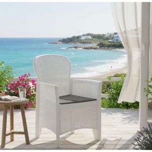 Ulteronixshop-Chaise D'ext&eacute;rieur Como, Si&egrave;ge De Jardin, Fauteuil D'ext&eacute;rieur Effet Rotin, 100% Made In Italy, 59x57h85 Cm, Blanc - Neuf