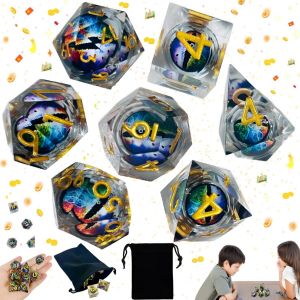 Chenquansarl-5 Pièces Jeu De Dés Polyédriques Dnd, Dés De Jeu De Table, Jeu De Dés Dnd Pour Donjons Et Dragons, Dés D&d En Résine À Noyau Liquide Flottant D4 D6 D8 D10 D12 D20 D%(Avec Sac De Rangemen - Neuf