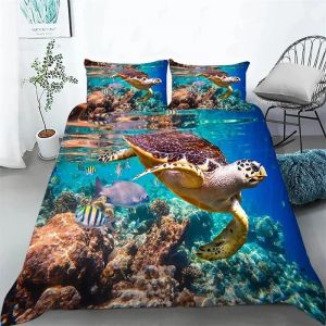 Parure De Lit Motif Tortue De Mer, Housse De Couette, Taies D'oreiller, Motif Animal De L'océan, Motif Tortue, Queen Size, Twin, Enfants, Textile De Maison, Carte, Corail, Housse De Couette, King Size - Neuf