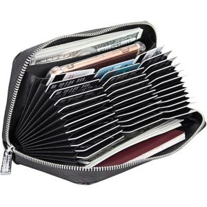 Sac à cartes Organ long (noir), porte-cartes RFID à 36 emplacements, grand portefeuille accordéon en cuir à fermeture éclair et à carreaux - Neuf