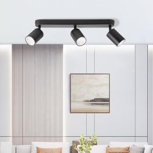 KAL-Plafonnier Led 3 Spots Gu10 Plafonnier Orientable Moderne Noir Éclairage De Plafond Convient À La Chambre À Coucher Au Salon Et À La Cuisine (Sans Ampoules) - Neuf