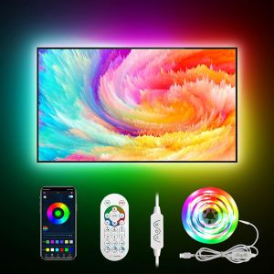 ERYI-Rétroéclairage Led Pour Tv Avec Télécommande, 4M Usb, Bande Lumineuse Led Pour Tv De 43 À 75 Pouces, Rétroéclairage Rgb Arc-En-Ciel, Synchronisation De La Musique, Contrôle Par Application Bluet - Neuf