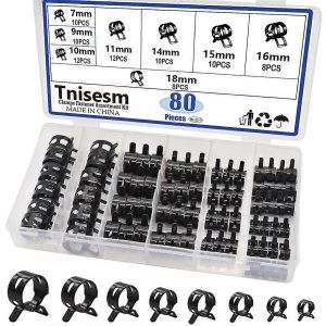 80Pcs Collier de serrage de tuyau à bande à ressort Kits d'assortiment Collier de serrage de tuyau à vide en silicone 7Mm 9Mm 10Mm 11Mm 14Mm - Neuf