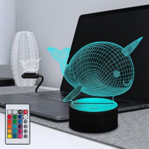 Veilleuse Led Baleine 16 Couleurs Changeantes Télécommande Tactile Chargement Usb Lampe Portable Pour Salon Lampe De Chambre D'enfant Lampe Animal Baleine Décoration - Neuf