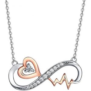 Kal-Collier Femme Pendentif Amour Infini Monture Zirconium Bijoux Coeur Cha&icirc;ne R&eacute;glable Longueur 40-45cm Pour Femmes F&ecirc;te Des M&egrave;res - Neuf