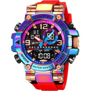 Montre De Sport Tendance Color&eacute;e Pour Homme,Montre Militaire Num&eacute;rique Led &Eacute;tanche &Agrave; 50 M,Montre &Agrave; Quartz Analogique &Agrave; Double Affichage Bracelet En Silicone.[J916] - Neuf