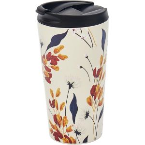 Tianyi-Tasse &Agrave; Caf&eacute; Thermique R&eacute;utilisable | Tasse De Voyage Isotherme En Acier Inoxydable Avec Couvercle Anti-Fuite | Utilisable Pour Boissons Chaudes Et Froides (Fleurs Beige) - Neuf