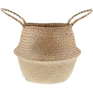 TIANYI-Panier en Jonc de Mer Seagrass, Cache-Pots Ronds en Jonc de Mer Panier Plante Seagrass Paniers &agrave; Linge, Organisateur de Jouets, Pliable Avec Poign&eacute;e (45cm x 35cm) - Neuf