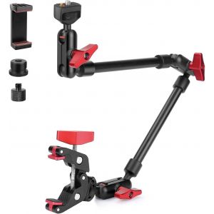 56cm Bras Magique avec Super Clamp, Support Flexible &agrave; 360&deg; pour Appareil Photo, Bureau, Support de T&eacute;l&eacute;phone, Support de Bras Articul&eacute; avec Filetage 1/4"" pour Smartphone, Webcam - Noir Rouge - Neuf