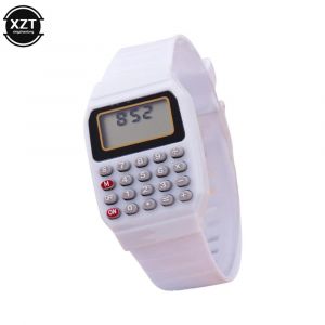 Qsj-Fad Enfants Montre Multi-Usages Enfants Calculatrice &Eacute;lectronique Montre-Bracelet Mode Silicone Date Montre &Eacute;lectronique Pour Les Enfants-Blanc - Neuf