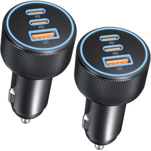 67W Allume Cigare Chargeur USB C, 3-Port Adaptateur Chargeur USB C/A Prise 12V Rapide Charge pour iPhone 17/Air/16/16e/15/14/13/Pro Max/16e,Samsung Galaxy S24/S23/S22, Pixel 9/8 2Pack - Neuf