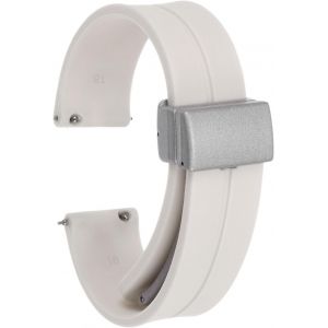 Kal-Bracelet De Montre En Silicone Magn&eacute;tique 18mm &Agrave; D&eacute;gagement Rapide, En Caoutchouc Souple Imperm&eacute;able Avec Boucle Pliante En M&eacute;tal Argent&eacute; Pour Hommes Et Femmes, Blanc Floral - Neuf