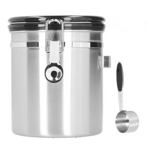 Hjlian Boite De Conservation Hermetique En Acier Inoxydable 304 De 1,5 L Pour Grains De Cafe Et The, Avec Cuillere, Couleur Acier Inoxydable - Neuf