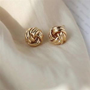 Nouveau Hiphop Punk Metal Twist Tricot Noeud Boule Stud Boucle D'oreille Pour Femmes Couleur Or Femelle Ficelle Oreille Bijoux Cadeau De No&euml;l Brincos - Neuf