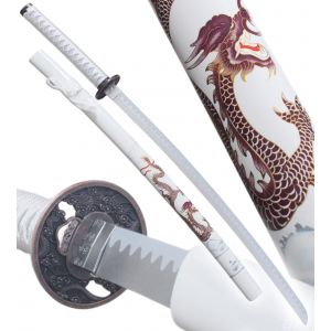 Katana en Bois Dragon Epee Decoration Sabre Replique Katana Japonais White Edition D&eacute;coration - Neuf