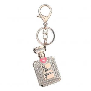 Femmes Parfum Bouteille Forme Pendentif Strass Sac Sac &Agrave; Main Voiture Porte-Cl&eacute;s Cadeau(Rose) - Neuf