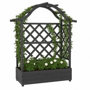 Jardini&egrave;re Sur Pied Sur&eacute;lev&eacute;e Hwc-P66, Bac &Agrave; Plantes/&Agrave; Fleurs, Pot De Fleurs, Treillis, Tuteur, Espalier En Bois Mvg 138x110x44cmGris Anthracite - Neuf