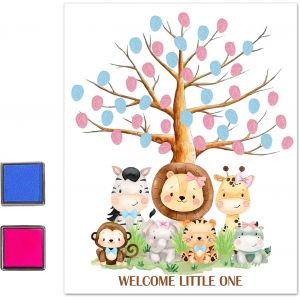 Mevronisshop-Arbre &Agrave; Empreintes Digitales Pour F&ecirc;te De R&eacute;v&eacute;lation Du Sexe, Arbre &Agrave; Feuilles D'empreintes Digitales Pour R&eacute;v&eacute;lation Du Sexe, Livre D'or Pour Baby Shower, Livre D'or Pour Empreintes Dig - Neuf