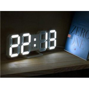 Horloge murale LED 3D avec alarme et minuterie, alimentée par USB, blanche, format 12/24 heures, plastique résistant - Neuf